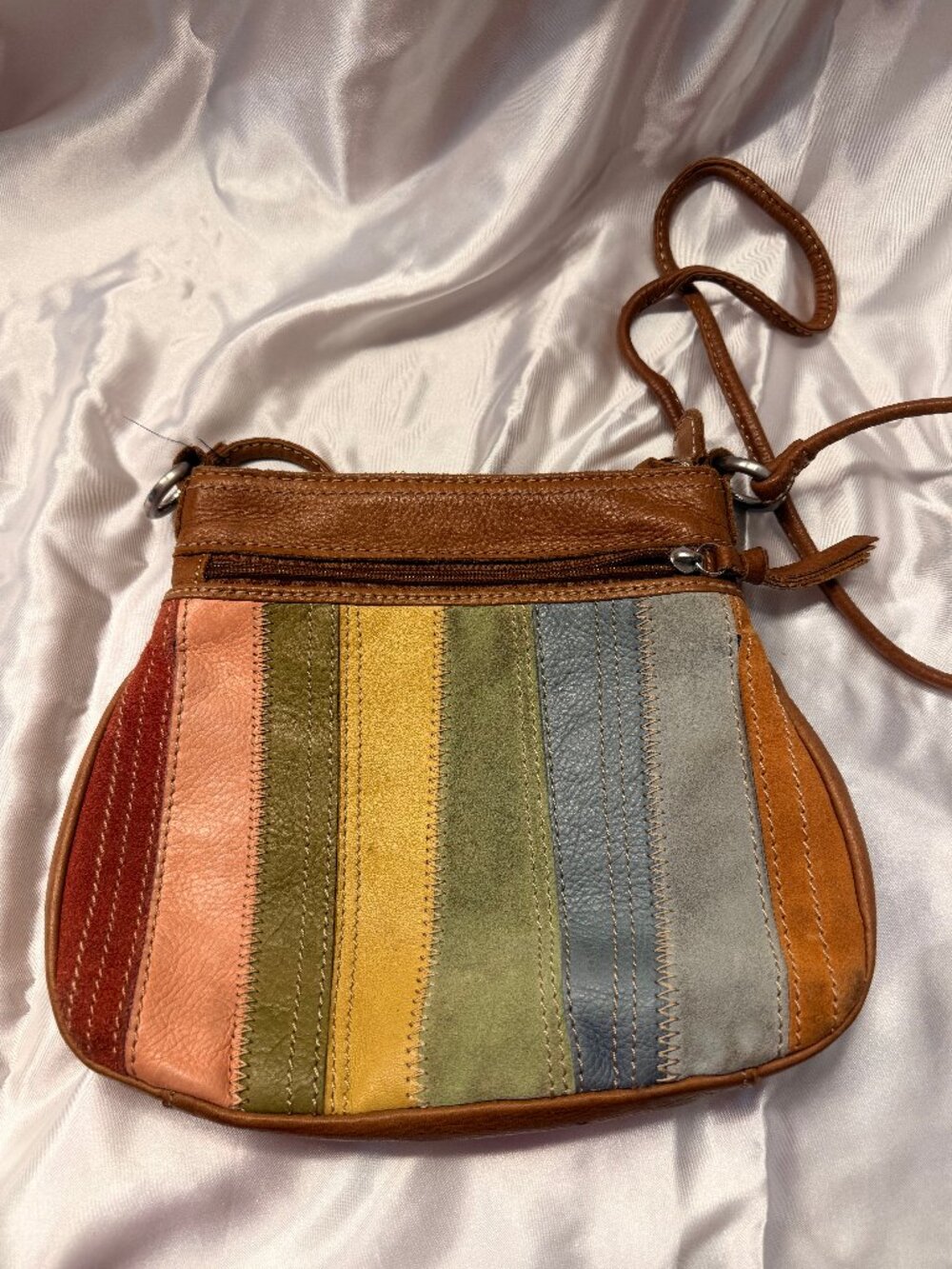 Vintage Fossil Y2K Multicolor Suede Patchwork Crossbody